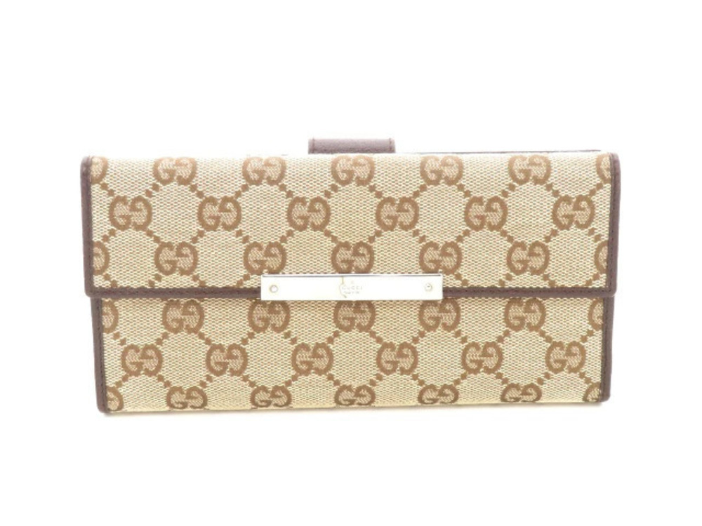 Gucci GG W hook long wallet Beige Cream dark brown canvas